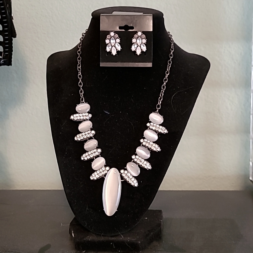 Necklace and earrings.